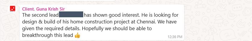 Client message about an enquiry moving into a project discussion